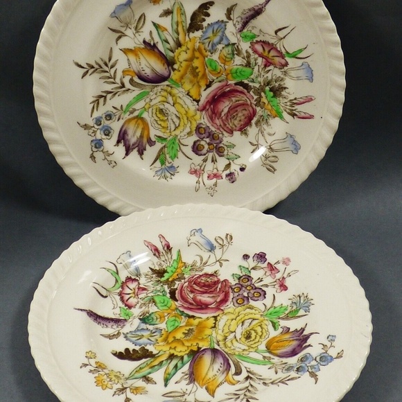 VTG Windsor Ware F.B.&C.England Garden Bouquet set of 2 bread & butter plates - Picture 1 of 6